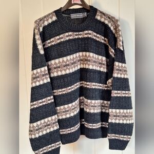 Vintage DAVID TAYLOR Men's Gray Cream Striped Sweater Size L Very Good Condition